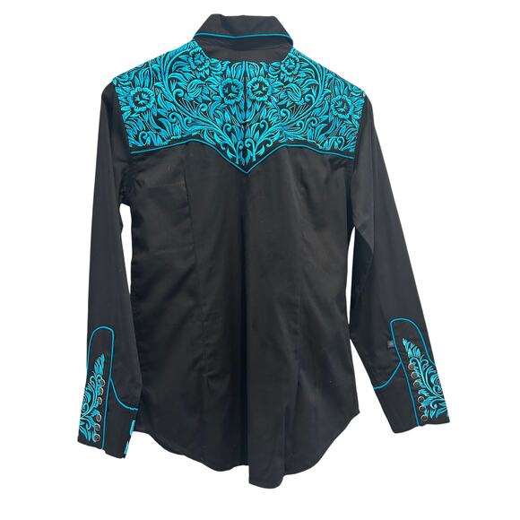 Rockmount Ranch Wear Men’s Vintage Tooling Western Shirt Black/Turquoise Size S - Picture 5 of 11